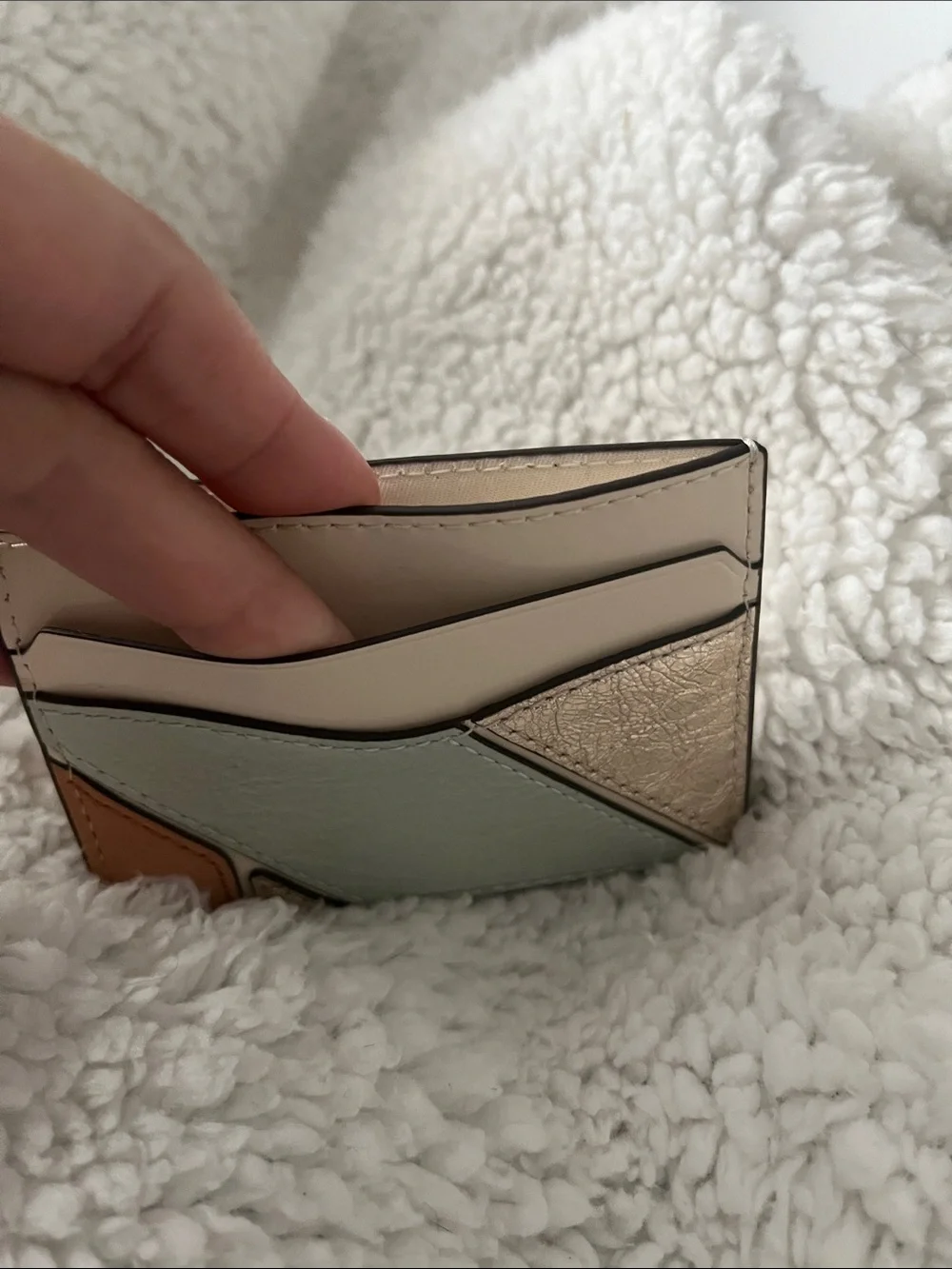 Tory Burch Cream, Mint & Metallic Leather Card Holder